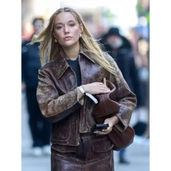Olivia Ponton Brown Distressed Brown Leather Jacket