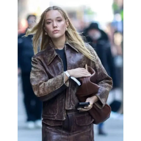 Olivia Ponton Brown Distressed Brown Leather Jacket