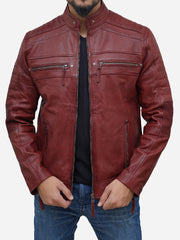 Men's Maroon Genuine Lambskin Motorcycle Jacket