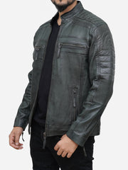 Men's Grey Lambskin Leather Motorcycle Jacket
