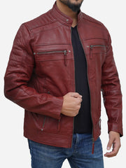 Men's Maroon Genuine Lambskin Motorcycle Jacket