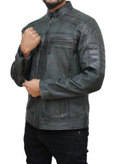 Men's Grey Lambskin Leather Motorcycle Jacket