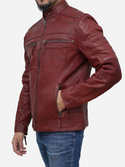 Men's Maroon Genuine Lambskin Motorcycle Jacket