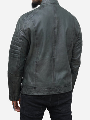 Men's Grey Lambskin Leather Motorcycle Jacket
