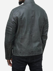Men's Grey Lambskin Leather Motorcycle Jacket