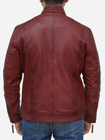 Men's Maroon Genuine Lambskin Motorcycle Jacket