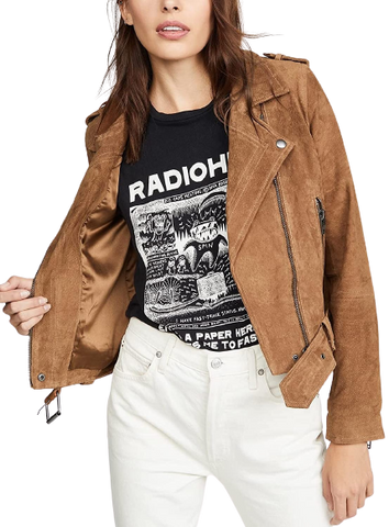 Zipper Suede Jacket Women, Brown