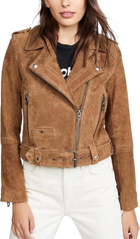 Zipper Suede Jacket Women, Brown