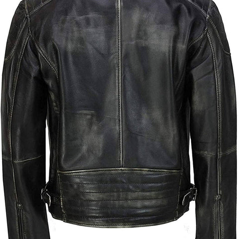 Mens Black Distressed Cafe Racer Leather Jacket