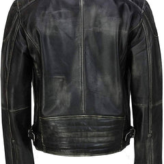 Mens Black Distressed Cafe Racer Leather Jacket