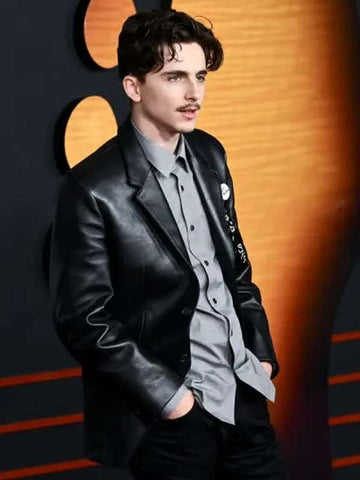 Timothée Chalamet A Complete Unknown 2024 Black Leather Blazer