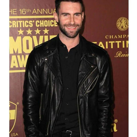 Men's Slim Fit Adam Levine Black Leather Jacket