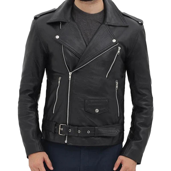 Men's Black Motorcycle Real Leather Jacket