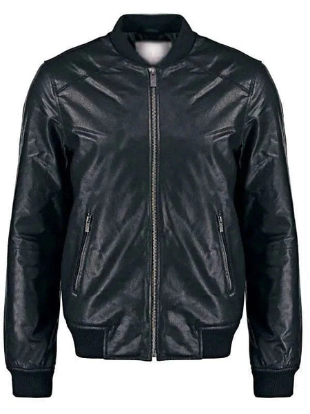 Men Sheepskin Black Bomber Leather Jacket