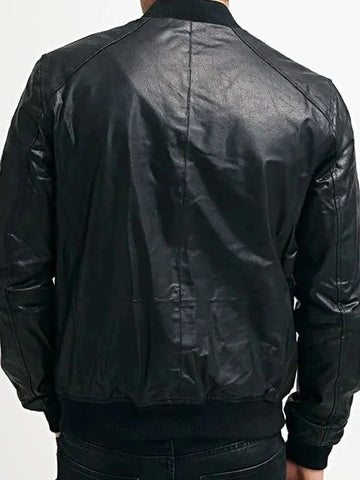 Men Sheepskin Black Bomber Leather Jacket