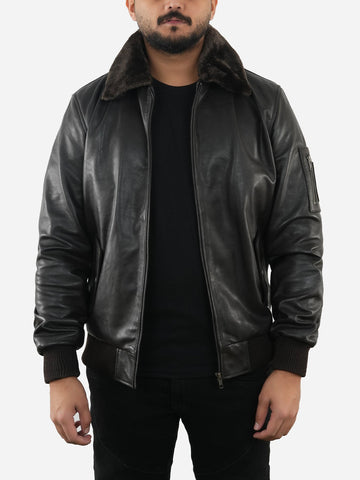 Phillip Vintage Black Bomber Leather Jacket
