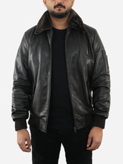 Phillip Vintage Black Bomber Leather Jacket