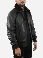 Phillip Vintage Black Bomber Leather Jacket