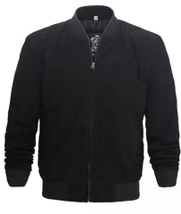 Men's Premium Black Leather Bomber Jacket