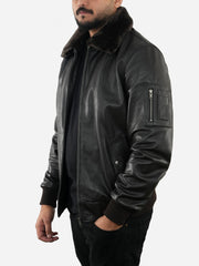 Phillip Vintage Black Bomber Leather Jacket