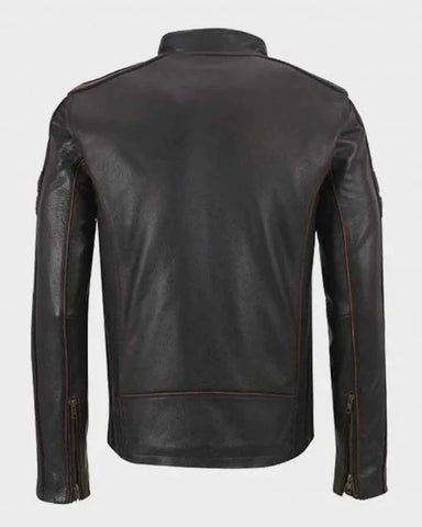 Men's Brown Stripe Café Racer Leather Jacket