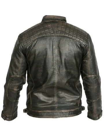 Mens Biker Casual Vintage Leather Black Jacket