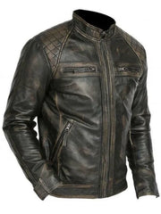 Mens Biker Casual Vintage Leather Black Jacket