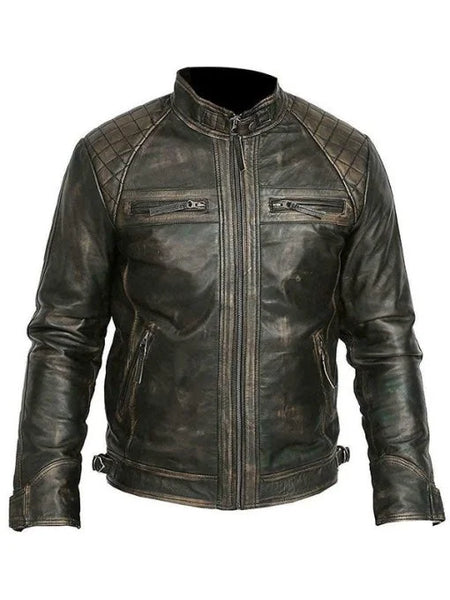 Mens Biker Casual Vintage Leather Black Jacket