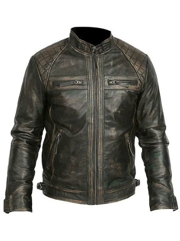 Mens Biker Casual Vintage Leather Black Jacket