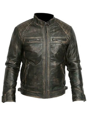 Mens Biker Casual Vintage Leather Black Jacket