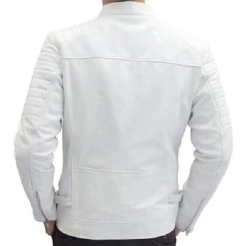 Cafe Racer Retro White Leather Jacket