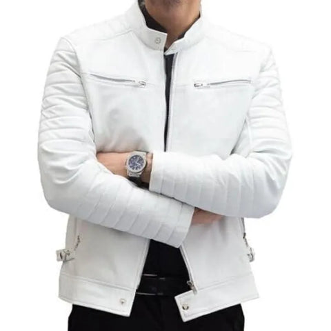 Cafe Racer Retro White Leather Jacket