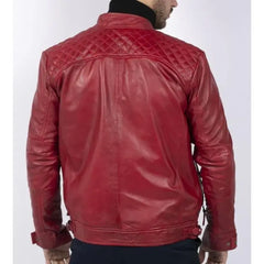 Men Maroon Distressed Leather Jacket