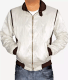 Men's White Quilted Bomber Jacket with Scorpion Logo