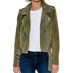 You Elizabeth Lail Biker Suede Leather Jacket
