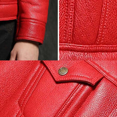 Mens Red Aviator Pilot Sheepskin Shearling B3 Bomber Leather Jacket