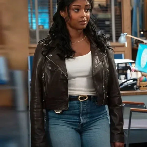 Javicia Leslie High Potential S02 Brown Biker Leather Jacket