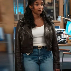 Javicia Leslie High Potential S02 Brown Biker Leather Jacket