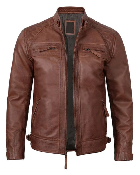 Jack Brown Cafe Racer Quilted Leather Jacket