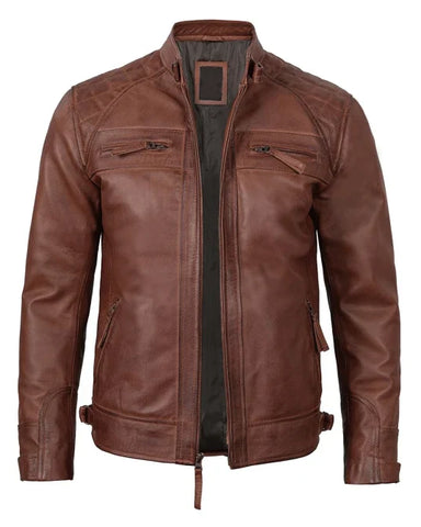 Jack Brown Cafe Racer Quilted Leather Jacket