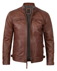 Jack Brown Cafe Racer Quilted Leather Jacket
