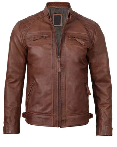 Jack Brown Cafe Racer Quilted Leather Jacket