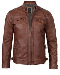 Jack Brown Cafe Racer Quilted Leather Jacket