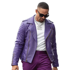 Jalen Hurts Purple Biker Leather Jacket