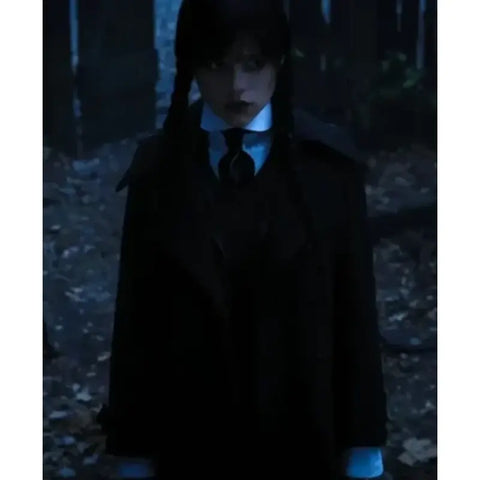 Jenna Ortega TV Series Wednesday Adams Season 1 and 2 Black Trench Coat