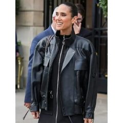Jennifer Connelly PFW 2025 Black Leather Jacket