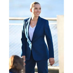Jurassic World Rebirth Scarlett Johansson Blue Suit