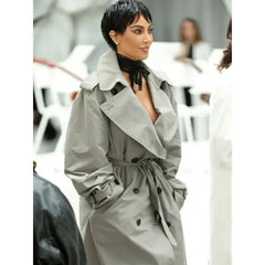 Kim Kardashian PFW 2025 Grey Trench Coat