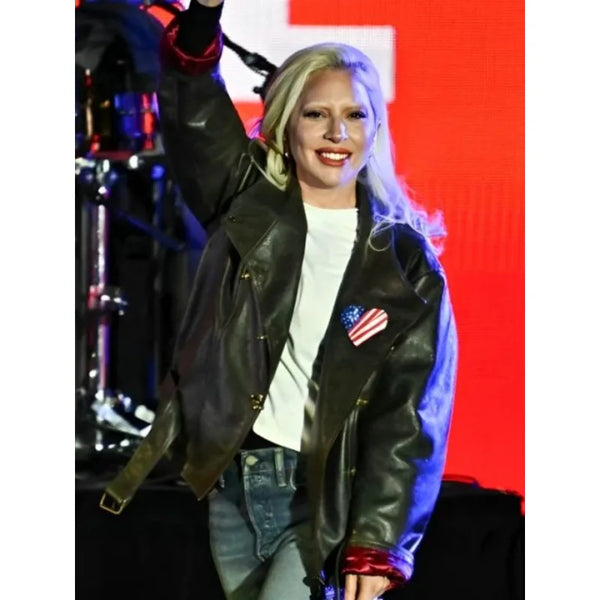 Lady Gaga Election 2024 Concert Black Leather Jacket