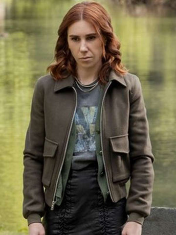 Zosia Mamet Laid Green Bomber Jacket